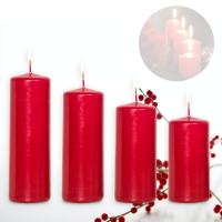 Candelo 4er Set Stumpenkerzen Weihnachten Ambiente Kerzen - Bordeaux – 12/14/16/18cm - Advent Kerze Weihnachtsdekoration - Weihnachtskerzen für Adventskranz