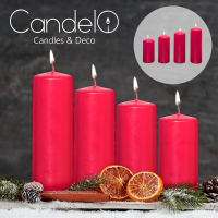Candelo 4er Set Stumpenkerzen Weihnachten Ambiente Kerzen - Bordeaux – 12/14/16/18cm - Advent Kerze Weihnachtsdekoration - Weihnachtskerzen für Adventskranz