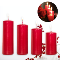 Candelo 4er Set Stumpenkerzen Weihnachten Ambiente Kerzen - Bordeaux – 12/14/16/18cm - Advent Kerze Weihnachtsdekoration - Weihnachtskerzen für Adventskranz