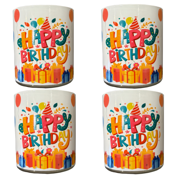 Candelo 4er Set Hochwertige Geburtstagskerzen im Glas Ambiente – Happy Birthday Kerze – 8 x 7cm - 30 Std Brenndauer – Windlicht ohne Duft – Glaskerze
