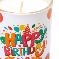 Candelo 4er Set Hochwertige Geburtstagskerzen im Glas Ambiente – Happy Birthday Kerze – 8 x 7cm - 30 Std Brenndauer – Windlicht ohne Duft – Glaskerze