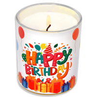 Candelo 4er Set Hochwertige Geburtstagskerzen im Glas Ambiente – Happy Birthday Kerze – 8 x 7cm - 30 Std Brenndauer – Windlicht ohne Duft – Glaskerze