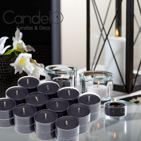 Candelo 24er Set Duft Kerzen Ambiente – Duftteelichter Black Rose - Teelichter Schwarz - Teelicht in Kunststoff Hülle je 3,8x1,7cm - 4 Std Brenndauer
