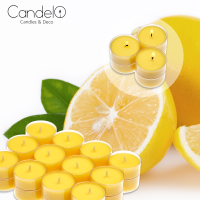 Candelo 24er Set Duft Kerzen - Duftteelichter Citronella - Teelicht in Kunststoff Hülle Zitronenduft - 4 Std Brenndauer – Teelichter Zitronella