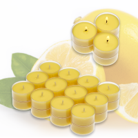 Candelo 24er Set Duft Kerzen - Duftteelichter Citronella - Teelicht in Kunststoff Hülle Zitronenduft - 4 Std Brenndauer – Teelichter Zitronella