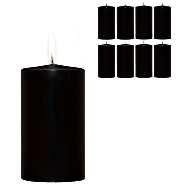 Candelo 8er Set Premium Stumpenkerzen Weihnachten Ambiente Kerzen - Schwarz – 5,8cm x 12cm - Kerze Weihnachtsdekoration - Weihnachtskerzen