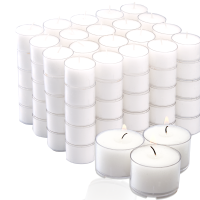 Candelo 100er Set hochwertige Teelichter Ambiente unbeduftet  – 1,7 x 3,8cm 4h Brenndauer - Kerzen Teelichter Weiß - Kunststoff Hülle - in Spender Box