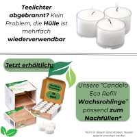 Candelo 100er Set hochwertige Teelichter Ambiente unbeduftet  – 1,7 x 3,8cm 4h Brenndauer - Kerzen Teelichter Weiß - Kunststoff Hülle - in Spender Box