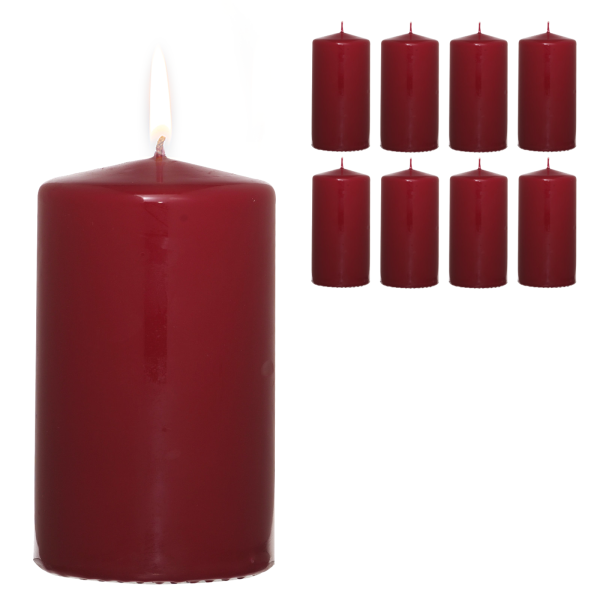 Candelo 8er Set Premium Kerzen Weihnachten Stumpenkerzen - Dunkelrot - 5,8cm x 12cm - Weihnachtskerzen für Adventskranz - Advent Kerze Weihnachtsdeko