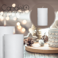 Candelo Hochwertige Kerze Weihnachten Ambiente Rustik - Weiß - Stumpenkerze 12cm  lange Brenndauer ca. 54 Stunden - Weihnachtskerzen für Adventskranz