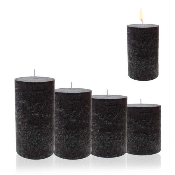 Candelo 4er Set Rustik Kerzen Ambiente Weihnachten - Adventskranz Kerze Rustic - Farbe Schwarz - 8/10/12/14cm - Stumpenkerze Advent Weihnachtskerze