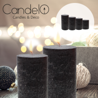 Candelo 4er Set Rustik Kerzen Ambiente Weihnachten - Adventskranz Kerze Rustic - Farbe Schwarz - 8/10/12/14cm - Stumpenkerze Advent Weihnachtskerze