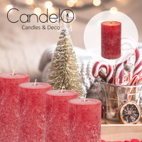 Candelo 4er Set Kerzen Ambiente Rustic Stumpenkerzen - Rot - große Rustik Kerze 12cm - lange Brenndauer ca. 54 Stunden Weihnachtskerzen Adventskranz