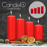 Candelo 4er Set Kerzen Weihnachten Ambiente Stumpenkerzen - Rot - 7,5/9/10,5/12cm - Weihnachtskerzen Adventskranz - Advent Kerze Weihnachtsdekoration