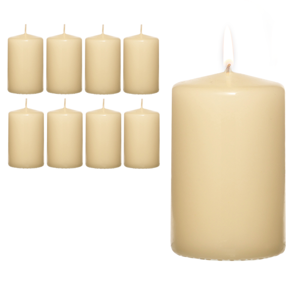Candelo 8er Set Premium Kerzen Weihnachten Ambiente Stumpenkerzen - Creme - 4,8cm x 8cm - Weihnachtskerzen Adventskranz - Advent Kerze Weihnachtsdeko