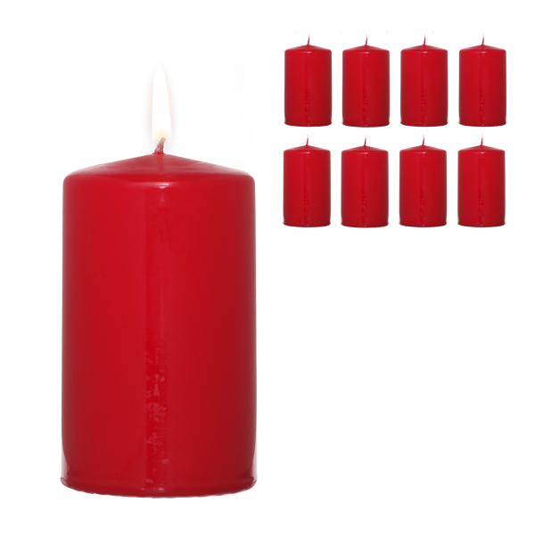 Candelo 8er Set Premium Kerzen Weihnachten Ambiente Stumpenkerzen - Rot - 4,8cm x 8cm - Weihnachtskerzen für Adventskranz - Advent Kerze Weihnachtsdeko