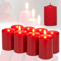Candelo 8er Set Premium Kerzen Weihnachten Ambiente Stumpenkerzen - Rot - 4,8cm x 8cm - Weihnachtskerzen für Adventskranz - Advent Kerze Weihnachtsdeko