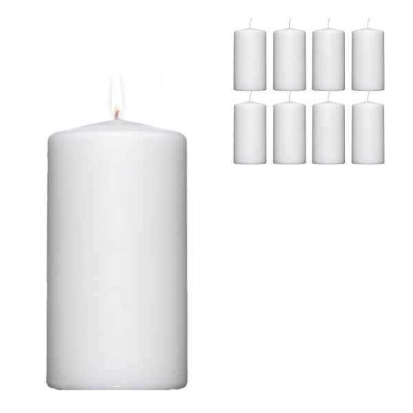 Candelo 8er Set Premium Stumpenkerzen Weihnachten Ambiente Kerzen - Weiß – 5,8cm x 12cm - Advent Kerze Weihnachtsdekoration - Weihnachtskerzen