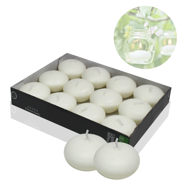 Candelo 12er Set Schwimmkerzen ohne Duft - Schwimmteelichter Weiß - Kerze schwimmbare Dekoration - Teelichter -  4 Std Brenndauer - Schwimmlichter