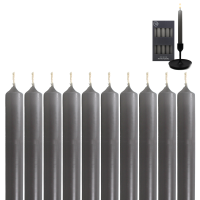 Candelo 10er Set Tafelkerzen - Kerze Grau - 18,5cm 7,5 Std Brenndauer - Spitzkerzen für Kerzenständer und Kronleuchter - Leuchterkerzen Stabkerzen