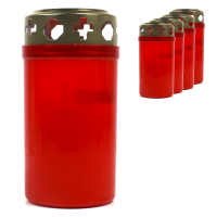 Candelo 4er Set Premium Grabkerzen mit Deckel - Rot Tagebrenner 54 Std - Trauerlicht Gedenk Kerze für Friedhof - Friedhofskerze Grablicht Brenner
