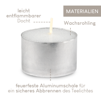 Candelo 100 XXL Teelichter mit 8 Stunden langer Brenndauer - Großpackung Teelichter in Aluminium Hülle geruchsneutral in Weiß - Universal Alu Teelichter