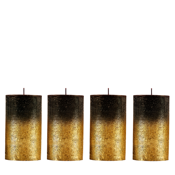 Candelo 4er Set Kerzen Rustik Stumpenkerzen - Schwarz Metallic Gold - Kerze 12cm - Brenndauer ca. 54 Std Weihnachtskerzen Adventskranzkerze