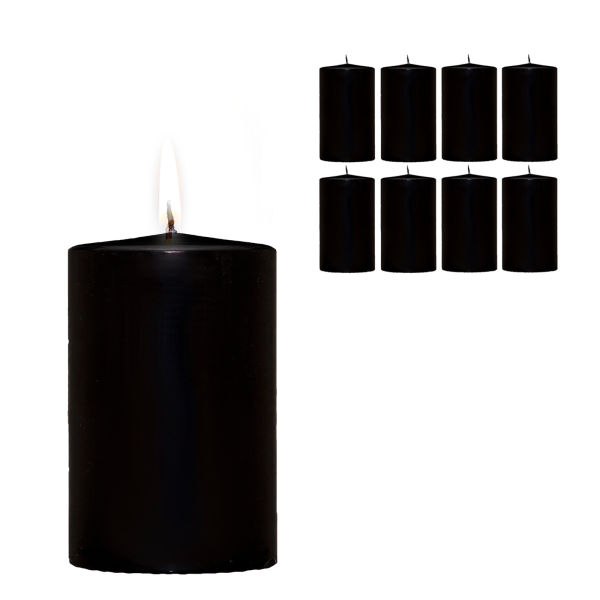 Candelo 8er Set Premium Kerzen Weihnachten Ambiente Stumpenkerzen - Schwarz - 4,8cm x 8cm - Weihnachtskerzen Adventskranz - Advent Kerze Weihnachtsdeko