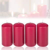 Candelo 4er Set Stumpenkerzen Weihnachten Ambiente Kerzen - Dunkelrot - 8cm - Weihnachtskerzen für Adventskranz - Rote Advent Kerze Weihnachtsdeko