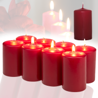 Candelo 8er Set Premium Kerzen Weihnachten Ambiente Stumpenkerzen Bordeaux - 4,8cm x 8cm - Weihnachtskerzen Adventskranz - Advent Kerze Weihnachtsdeko