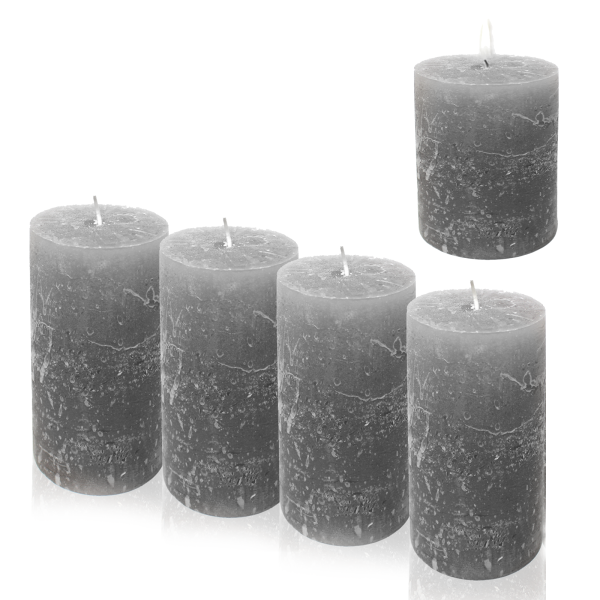 Candelo 4er Set Kerzen Ambiente Rustic Stumpenkerzen - Grau - große Rustik Kerze 12cm - lange Brenndauer ca. 60 Stunden Weihnachtskerzen Adventskranz