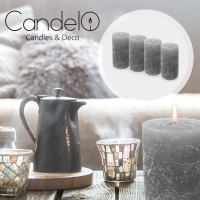 Candelo 4er Set Kerzen Ambiente Rustic Stumpenkerzen - Grau - große Rustik Kerze 12cm - lange Brenndauer ca. 60 Stunden Weihnachtskerzen Adventskranz