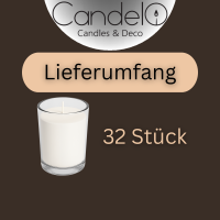 Candelo Votivkerzen 32 Kerzen im Glas -  Weiße Stilvolle Tischkerzen - 12 Stunden Brenndauer ohne Duft für Dekoration Hochzeit, Geburtstag, Partys - rußfrei
