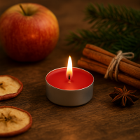 Candelo Duftteelichter Winterapfel 18er-Set – Bordeaux-Rot, 4h Brenndauer, Bratapfel Geruch – Winter & Weihnachtskerzen in Aluhülle