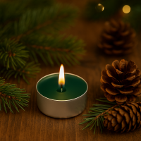 Candelo Duftteelichter Winter Forest 18er-Set – Grün, 4h Brenndauer, Ø 3,8 cm, Höhe 1,4 cm – Weihnachtskerzen & Winterdeko in Aluminiumhülle