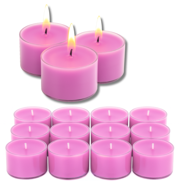 Candelo XXL Duftteelichter Kirschblüte 12er Set aus Sojawachs – Rosa Jumbo Teelichter, 8h Brenndauer, Ø 3,7 cm, Höhe 2,7 cm – Duftkerzen mit Kunststoffhülle für starke Leuchtkraft