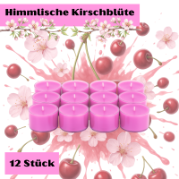 Candelo XXL Duftteelichter Kirschblüte 12er Set aus Sojawachs – Rosa Jumbo Teelichter, 8h Brenndauer, Ø 3,7 cm, Höhe 2,7 cm – Duftkerzen mit Kunststoffhülle für starke Leuchtkraft
