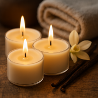 Candelo XXL 12er Set Duftteelichter aus Sojawachs – Vanille Duft –  Kerzen mit Duft in Creme – warme süße Aromen, 8h Brenndauer, große Teelichter