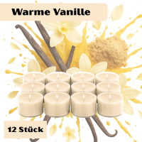 Candelo XXL 12er Set Duftteelichter aus Sojawachs – Vanille Duft –  Kerzen mit Duft in Creme – warme süße Aromen, 8h Brenndauer, große Teelichter