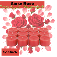 Candelo XXL Duftteelichter Rose 12er Set aus Sojawachs – Zart Rosa Jumbo Teelichter, 8h Brenndauer, Ø 3,7 cm, Höhe 2,7 cm – Duftkerzen mit Kunststoffhülle für starke Leuchtkraft